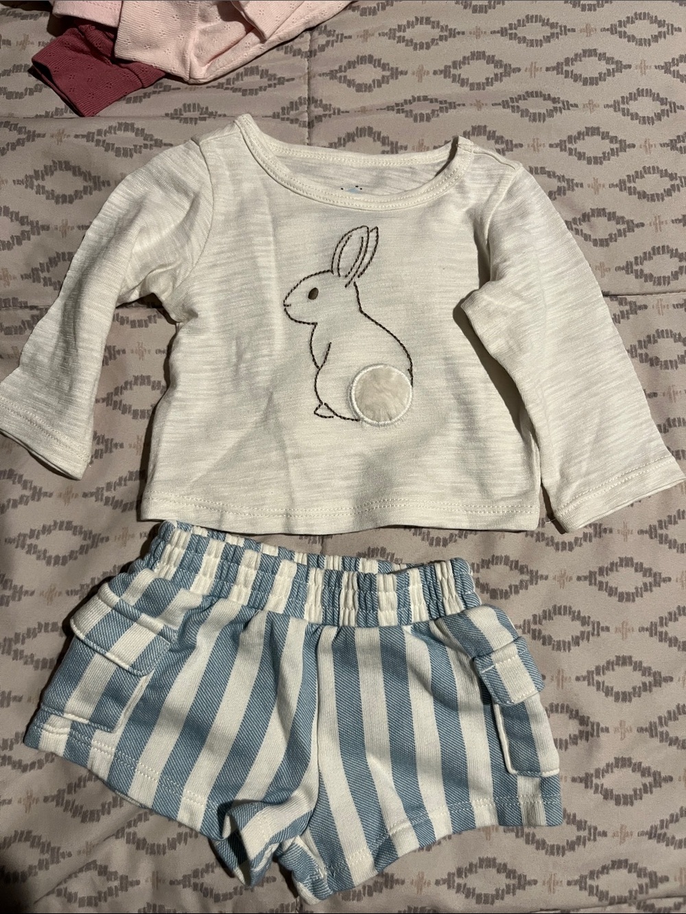 cloud island Cream Top with Light Blue Striped Shorts